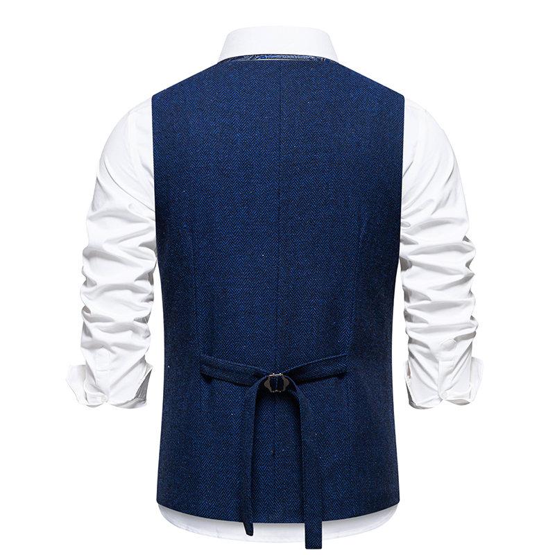 England Style Men's Suit Vests Fake Two Pieces Business Casual Waistcoats Vintage Mens Formal Dress Vest