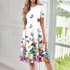 Abito lungo casual stampato da donna con scollo rotondo
