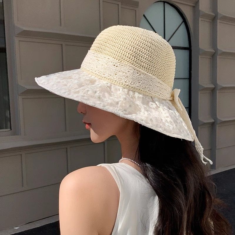 Seaside Vacation Sunscreen Sunshade Straw Hat, Women's Fashion Large Brim Lace Daisy Sun Hat, New Summer Casual Vacation Hat