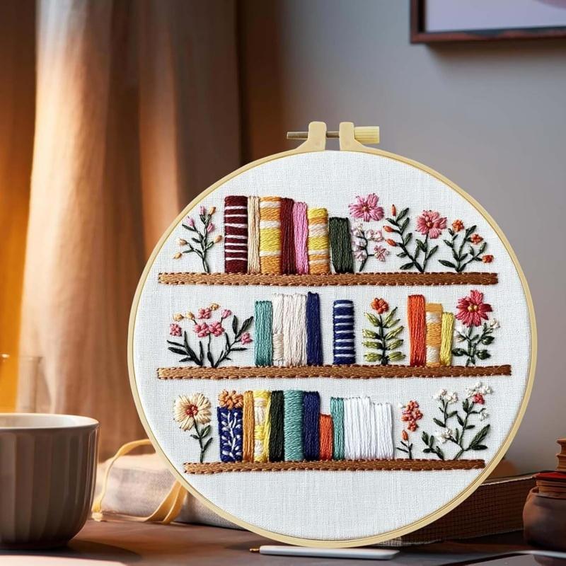 1Pc DIY Embroidery Starter Kit Cross Stitch Kits for Beginners Bookshelf Pattern