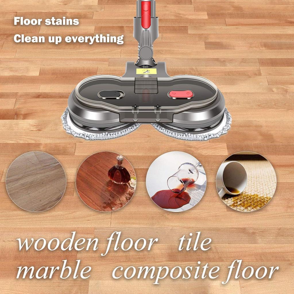 Atașamentul pentru mop electric este compatibil cu aspiratoarele verticale fără fir Dyson V11 V10 V8 V7 V15 și vine cu 6 tampoane de mop și cupă lavabile.