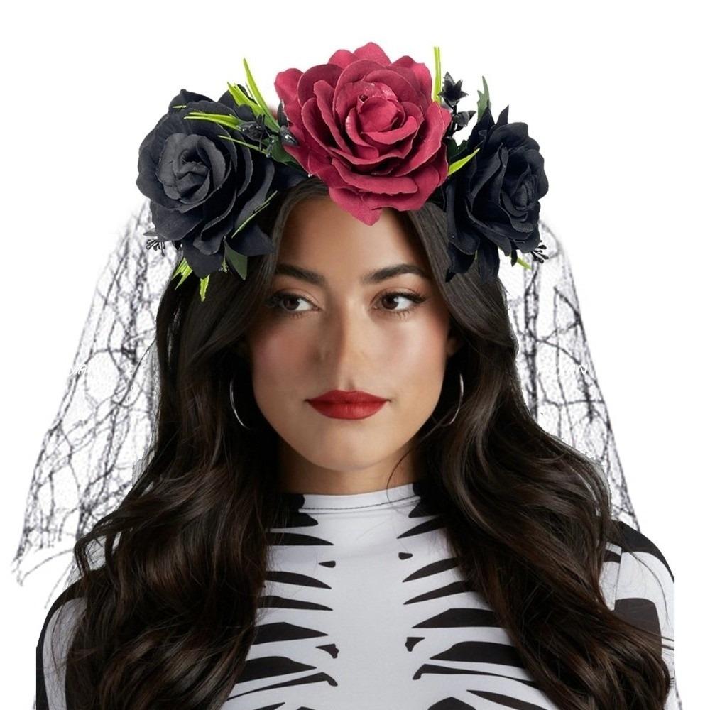 Halloween Costume Rose Flower Crown Gothic Party Headpiece Wedding Crown Floral Hair Hoop  Women