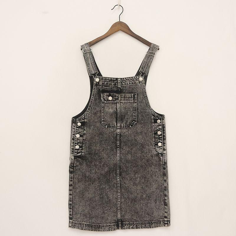 

Senjia Весенне-осенний женский трехцветный сарафан из чистого хлопка деним с маленьким накладным карманом, легко сочетающийся, 8g-6-3