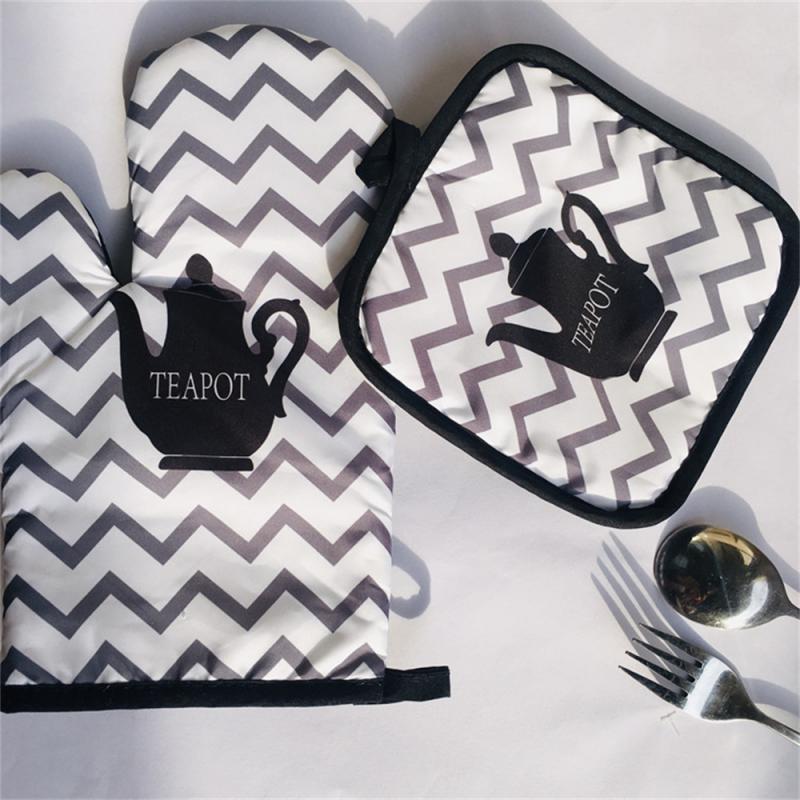 Piece Cute Non-slip Black Gray Cotton Fashion Nordic Kitchen Cooking Microwave Gloves Baking BBQ Potholders Oven Mitts