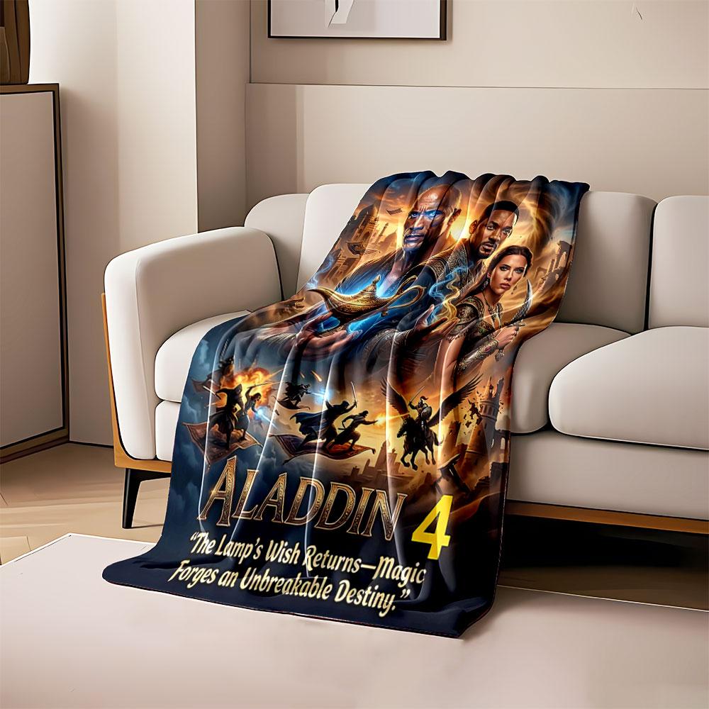 

Fantasy-themed design with a glowing lamp, magic, and action-packed scenes. for all seasons blanket lunch break throw gift 80cm x 120cm