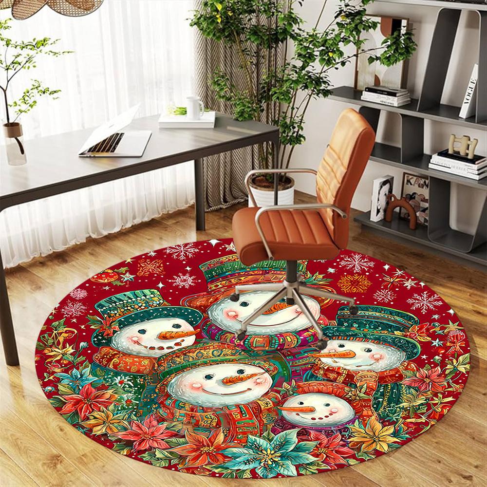 1PC Snowmen Flowers Office Round Area Rug, Under Office Chairs Bedroom Living Room Home Decor, Carpet for Office -1110132