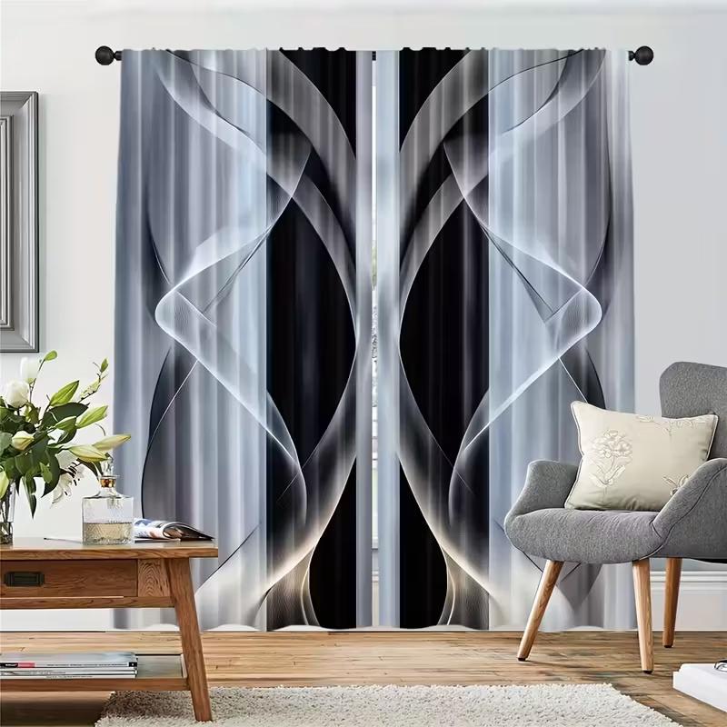 2 Pcs Black and white curve print curtains,suitable for bedroom,living room kitchen decoration,home decoration,window decoration