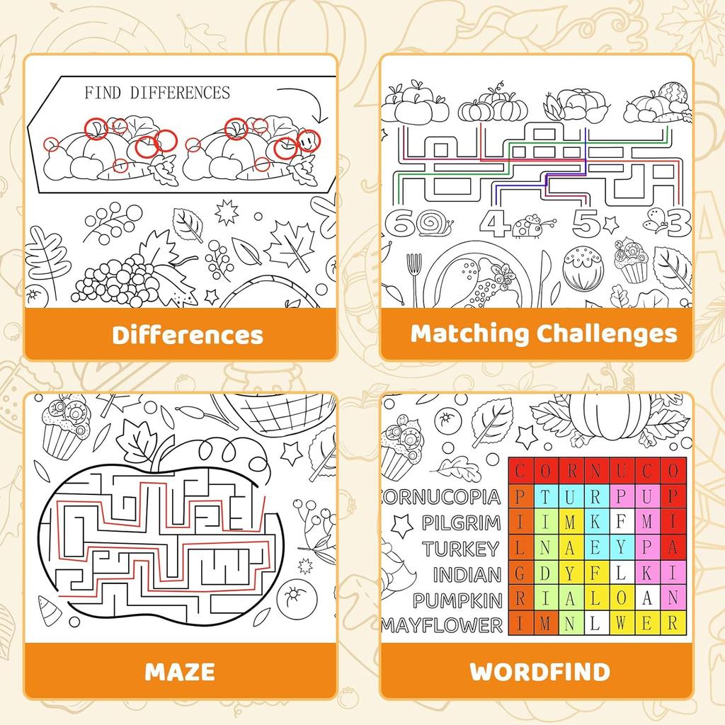 Thanksgiving Giant Coloring Poster, Paper Fall Turkey Themed Tablecloth for Party, Family Activities Games Crafts Gifts Decorations, 30 x 72 Inches