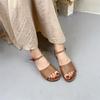 Johnature Genuine Leather Flat Sandals Handmade Leisure Peep Toe Belt Buckle Soft Sole Women's Shoes