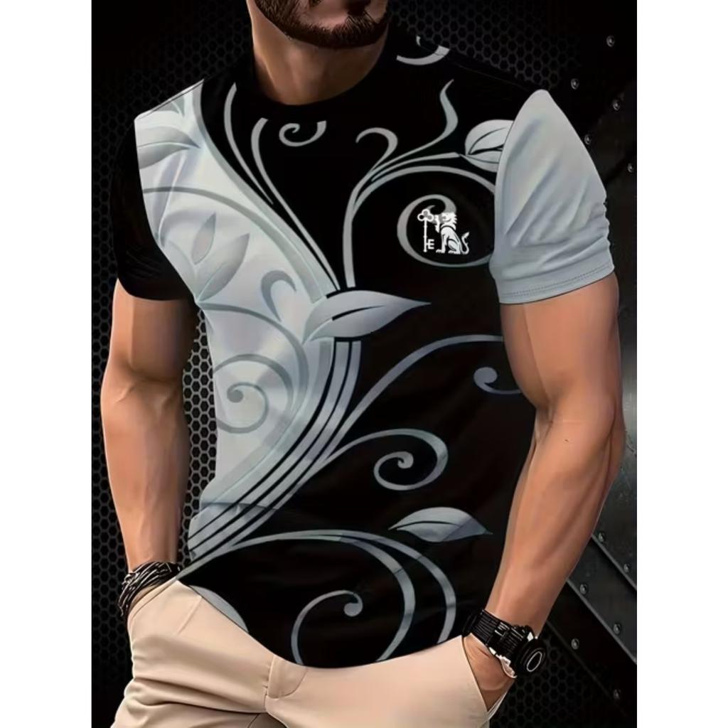 New Summer Men's Fashion T-shirt Personality Simple Pattern Printed Men's T-shirt Top
