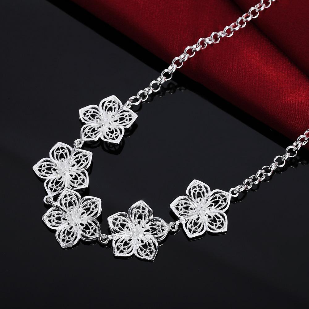 925 Sterling Silver Five Flower Necklace Wedding Fashion Jewelry