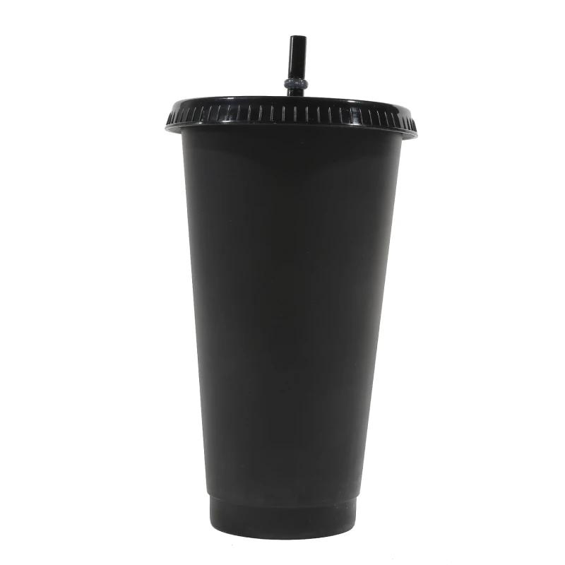 

Fashion Straw Cup With Lid Reusable Coffee Cups Plastic Water Mug Black White Couple 601-700ml чёрный