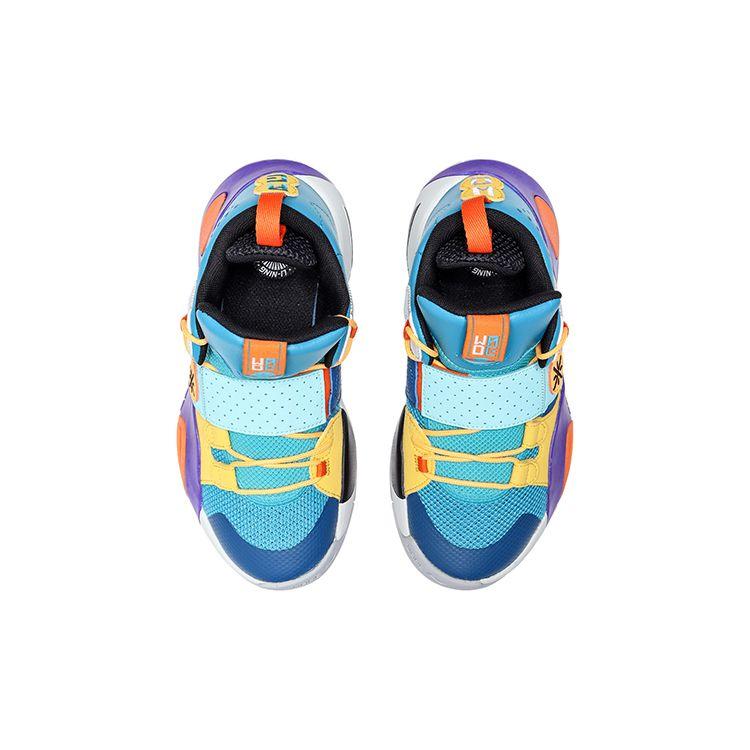 Li-Ning All City 8 Cloud Non-Slip Shock Absorbing Durable Lightweight Rebound Low-Top Basketball Shoes Kids Sneaker Blue Yellow YKBS114-3