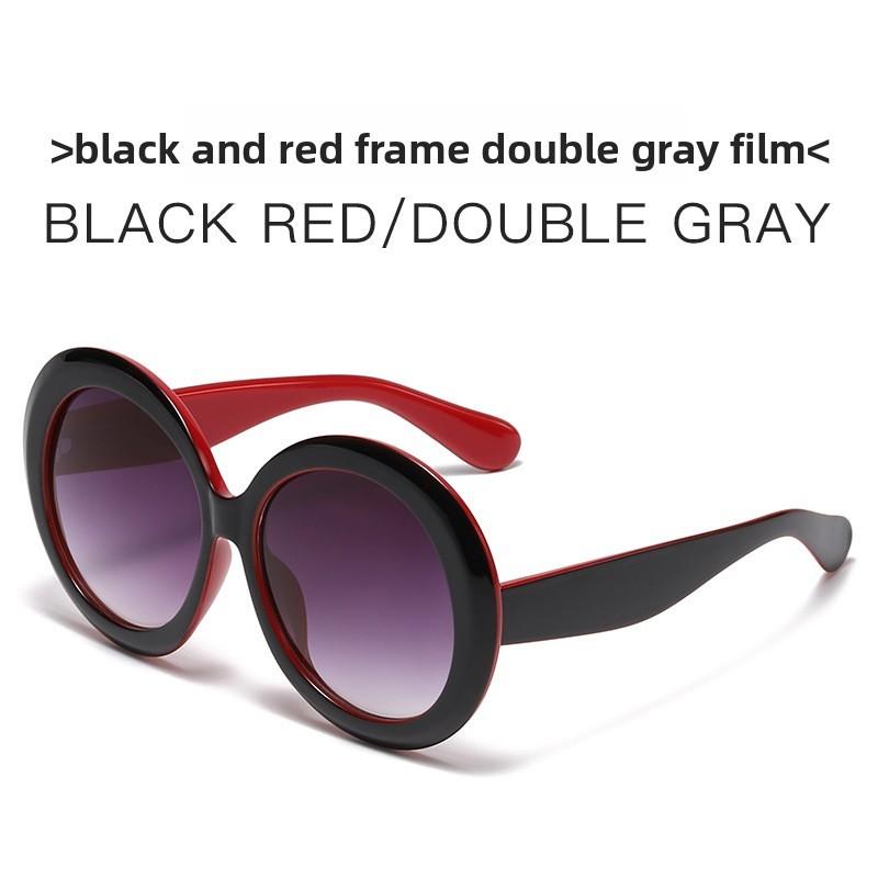 

Classic Round Fashion Sunglasses With Uv400 Protection For Outdoor Travel And Parties BlackRedFrameGray