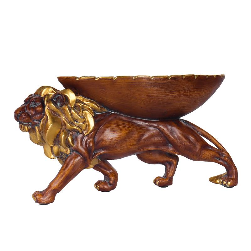 

Скульптура поднос для хранения в виде льва с имитацией текстуры дерева, креативное полимерное украшение для хранения для дома, спальни, гостиной