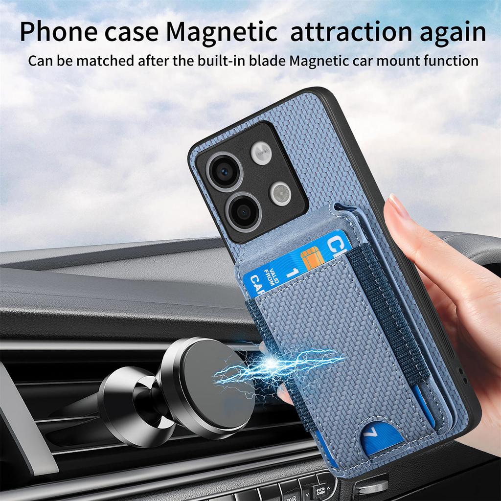 Vertical Cards Solt Wallet Carbon Fibre Case For Xiaomi Redmi Note 13 Pro 12 11 13T POCO X6 X5 Magnetic Stand Bag Pocket Cover