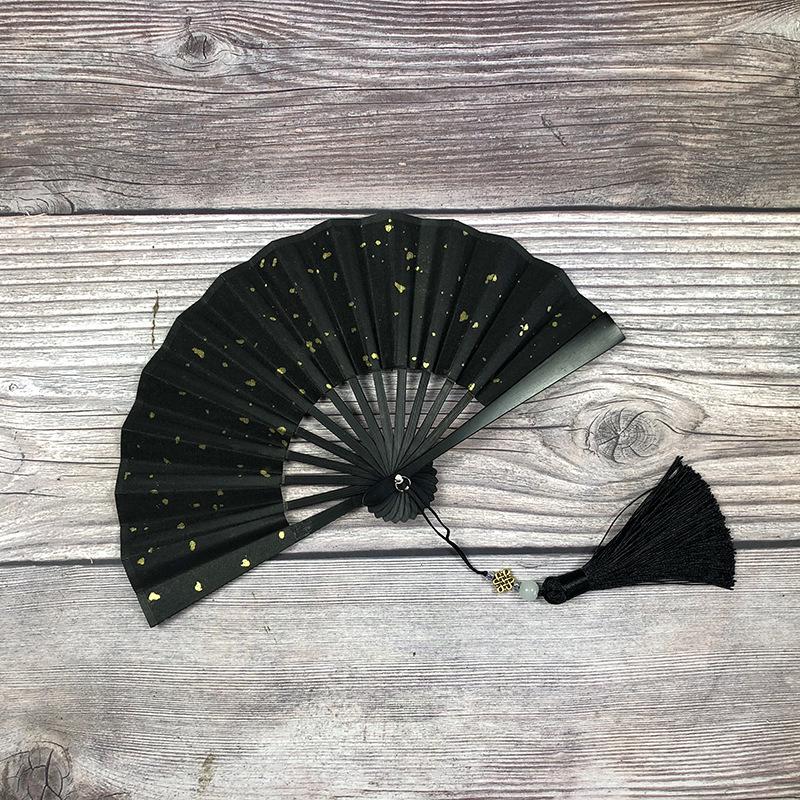Ventaglio pieghevole mini in carta Xuan verde scuro dorata da 4-6 pollici per calligrafia e pittura