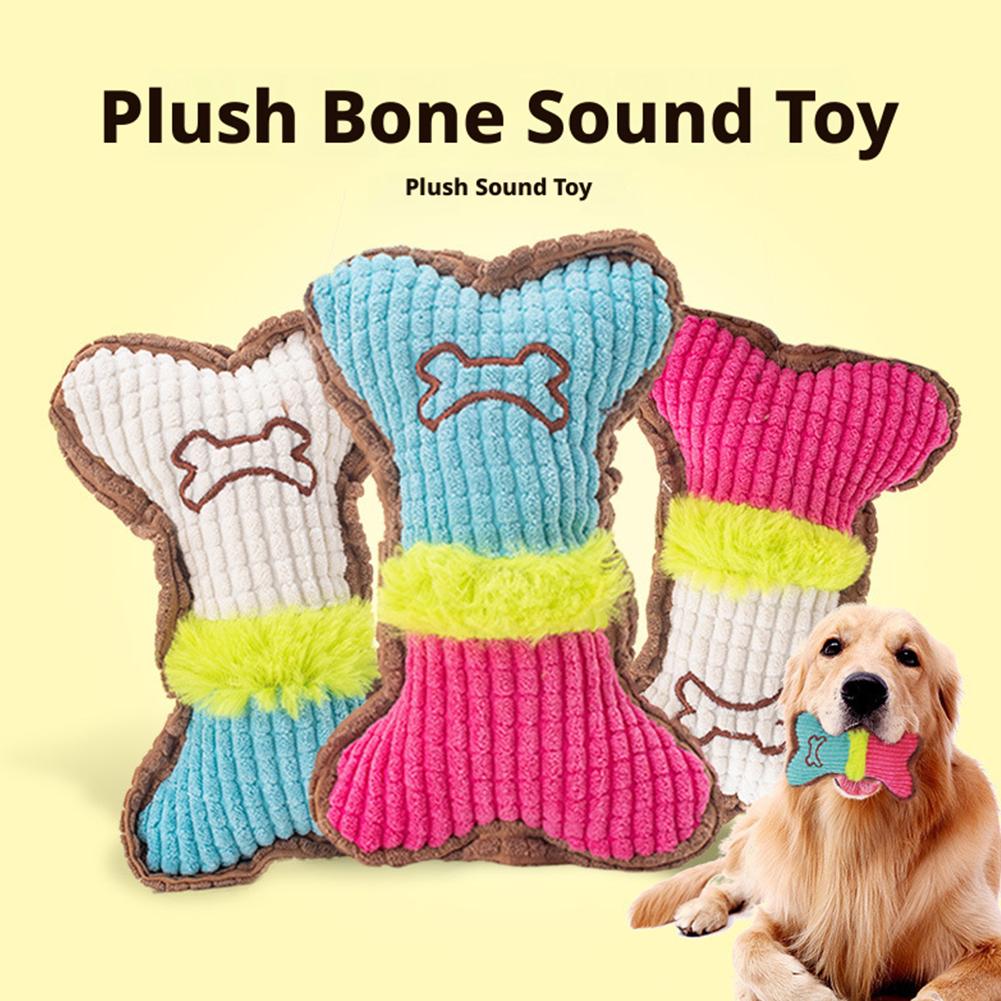 Squeaky Plush Bone Dog Toy, Interactive Textured Fabric Chew Toy For Small To Medium Dogs Anxiety Relief Entertainment