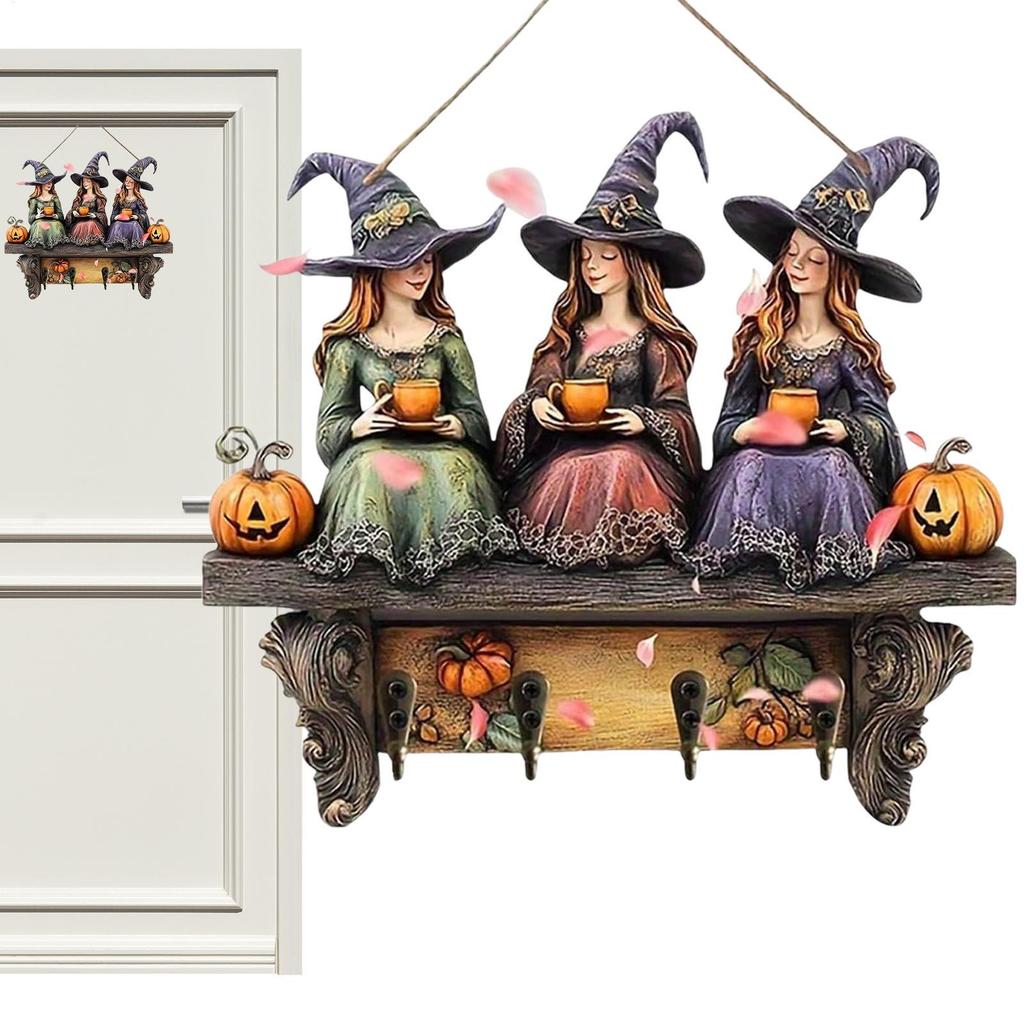 Witch 2D Flat Keys Holder Wall Decoration Accessories Hook Vintage Outdoor Garden   Flat Wall-Mounted Keys Holder Halloween Deco