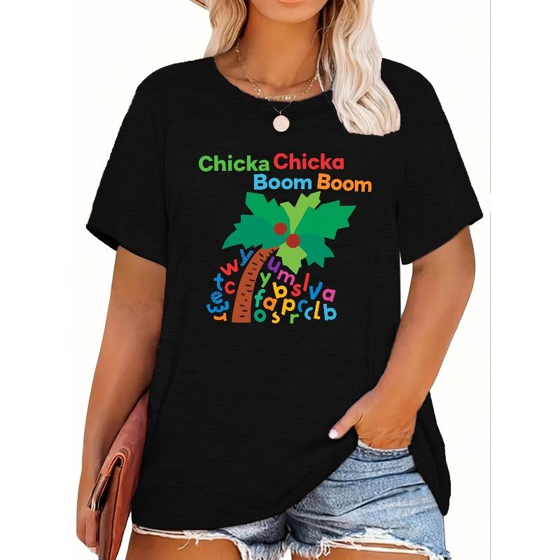 

Plus Size, Chicka Chicka Boom Boom Graphic T-Shirt - Fun and Playful Tropical Tree Design, Soft Blend Short Sleeve Tee - Ideal for Casual Outings, S чёрный
