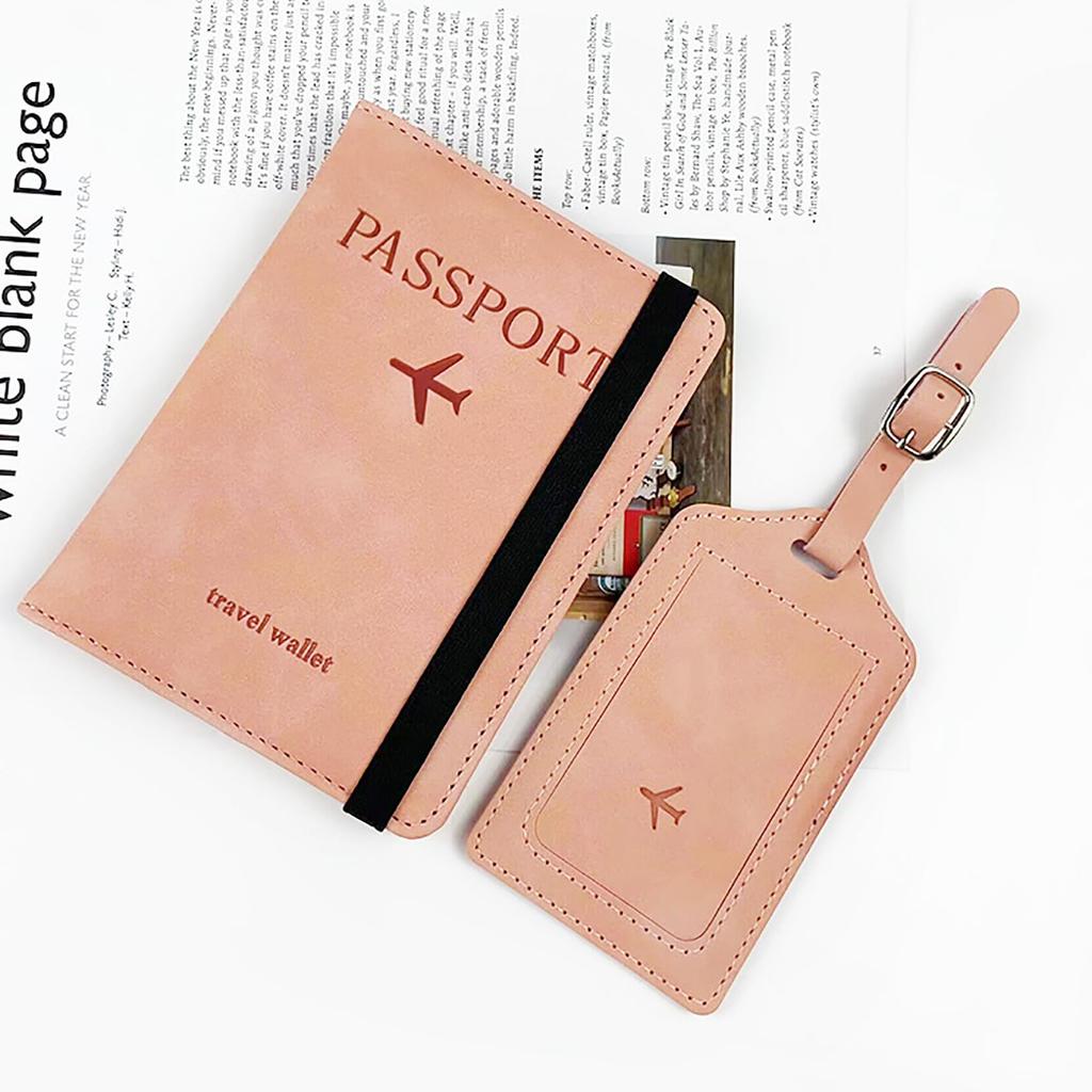 Orirya Passport PU Slim Bifold Travel Wallet with Luggage for International Travel and Business Lightweight and Includes Elastic Name Pink Case,