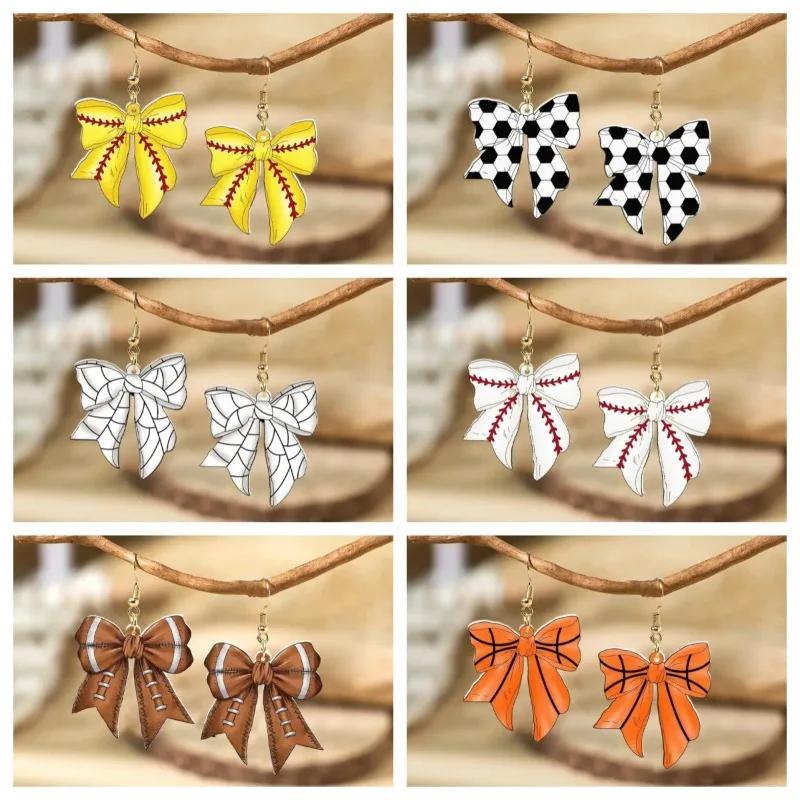 6pcs Creative Acrylic Bow Exquisite Simple Earrings Baseball Football Softball Volleyball Earrings Fans Jewelry Accessories