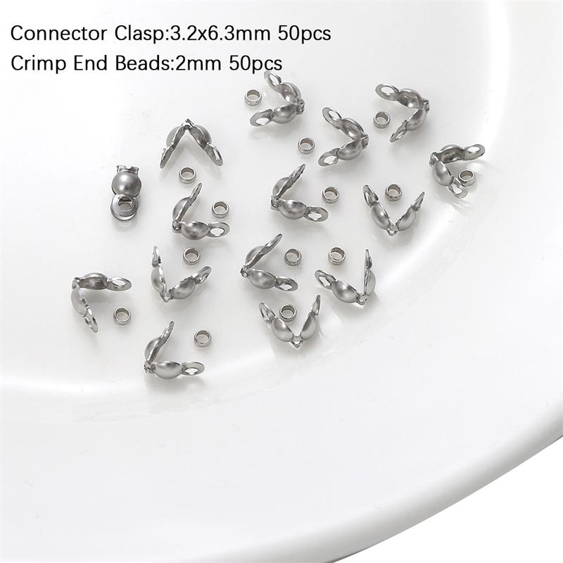

50 шт. пряжка из нержавеющей стали + 50 шт. набор бусин для позиционирования DIY браслет, ожерелье, серьги, ювелирные аксессуары 3.2*6.3mm+2mm 100pcs/bag