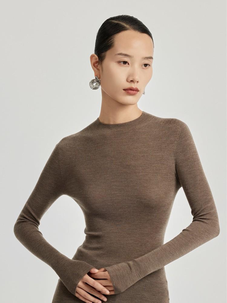 Merinowolle Rundhals Slim Fit Rollkragen Langarm Pullover Basisschicht