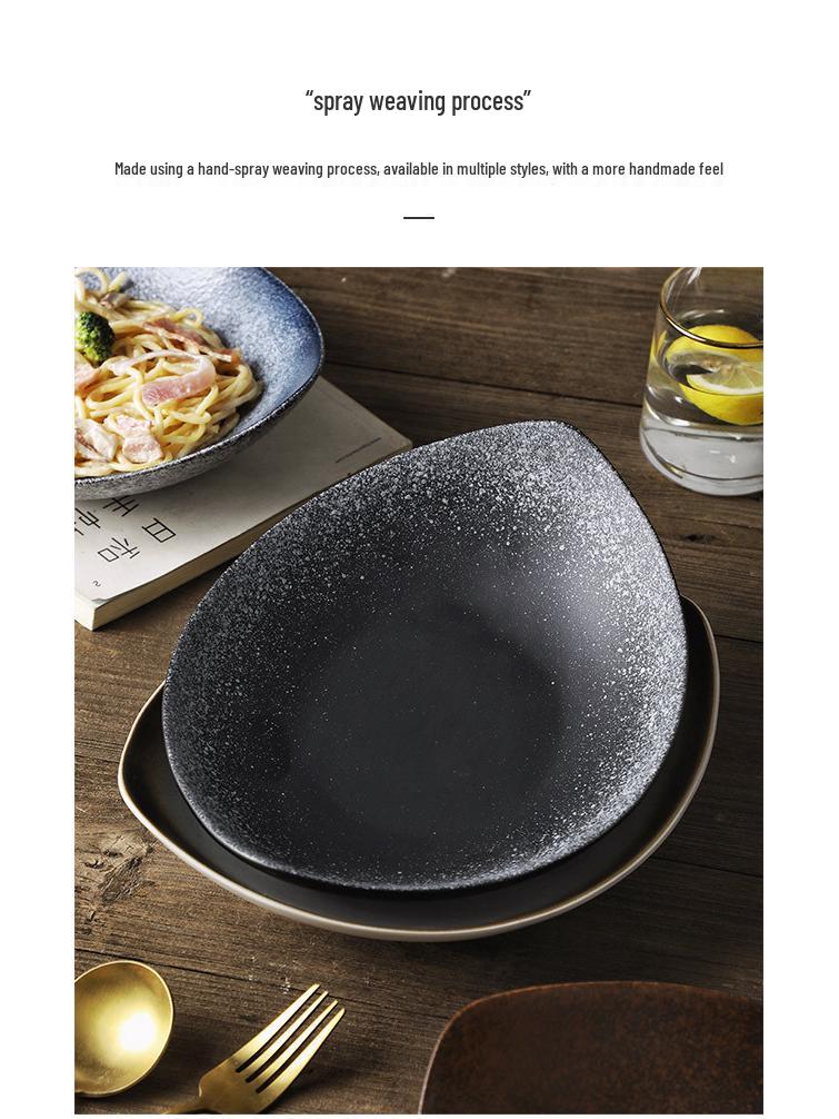 Japanese Olive Stone Pattern Ceramic Plate for Pasta and Pizza