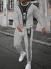 Men's Trendy Gradient Color Paris Letter 3D Print T-shirt Pants Set For Men Fashion Outdoor Long Sleeved Pullover Jogging Outfit