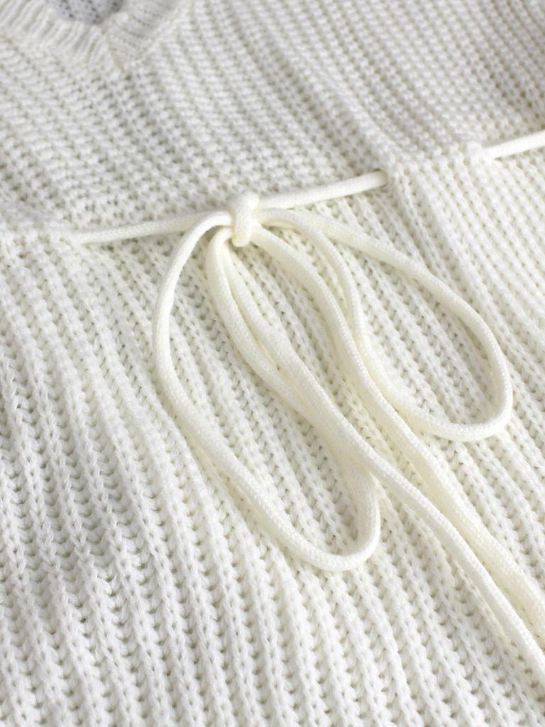 European & American Solid Color Tie-Up Pullover Knitwear for Spring, Autumn, Winter