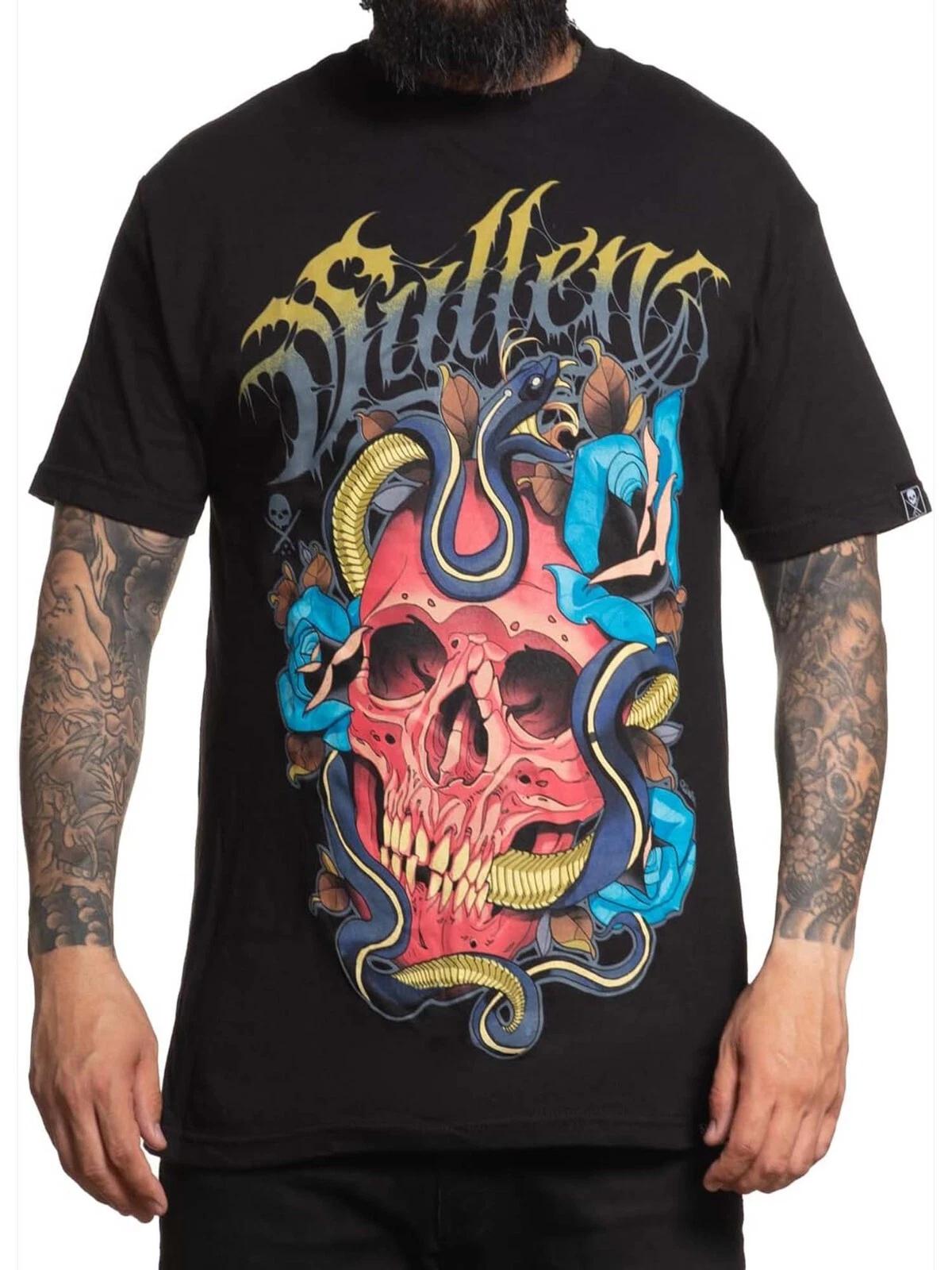Sullen Men s Red Skull Short Sleeve Standard T-shirt Tattoo Style Snakes Tee 4XL