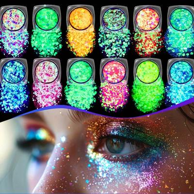 12 Colors Glitter Gel Makeup Glow In The Dark Body Glitter Gel UV Face Glitter For Women Festival Party Glitter Makeup Gel