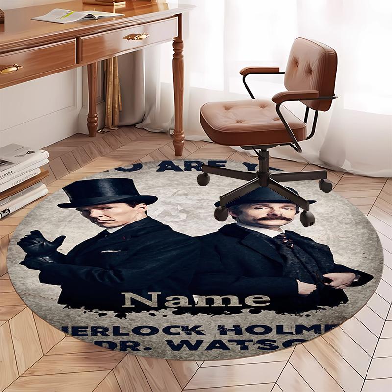 Custom Name Sherlock Holmes Printed Round Rug Carpet Chair Rug Area Rug Entryway Doormats,for Office Chair Living Room Bedroom Kitchen Room.
