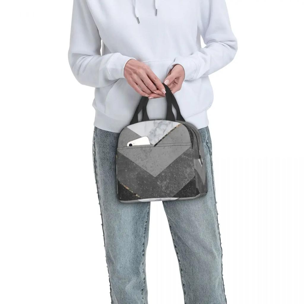 Marmor Grau Kupfer Schwarz Gold Isolierte Lunchtaschen für Frauen Abstraktes Muster Kühltasche Thermische Lebensmittel Lunchbox Kinder Schule Kinder
