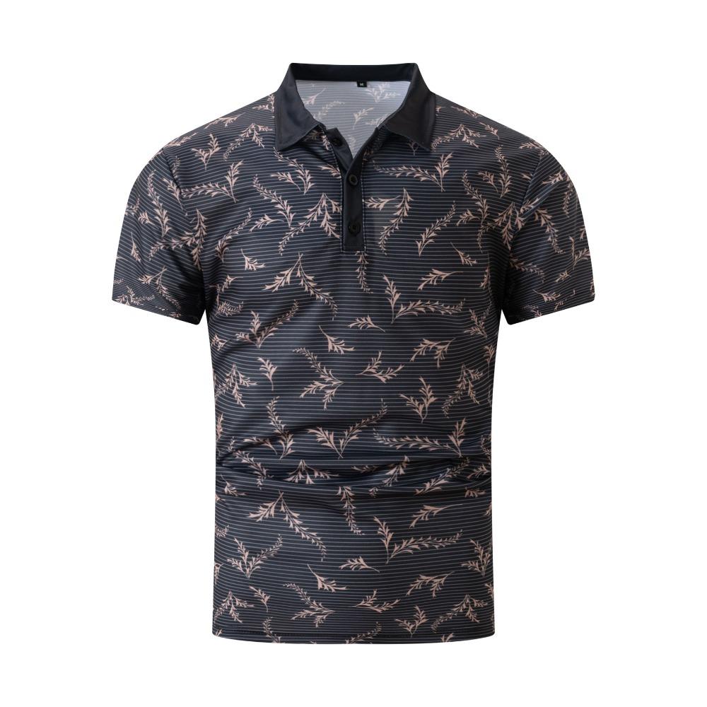 Men's Striped Printed Lapel Short Sleeved Polo Shirt