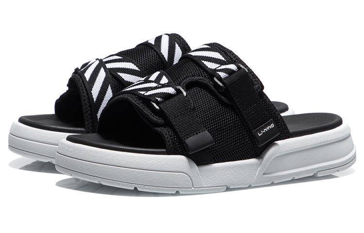 Li Ning Rubber Sole Slide Slippers Women's Black White AGAR014-1