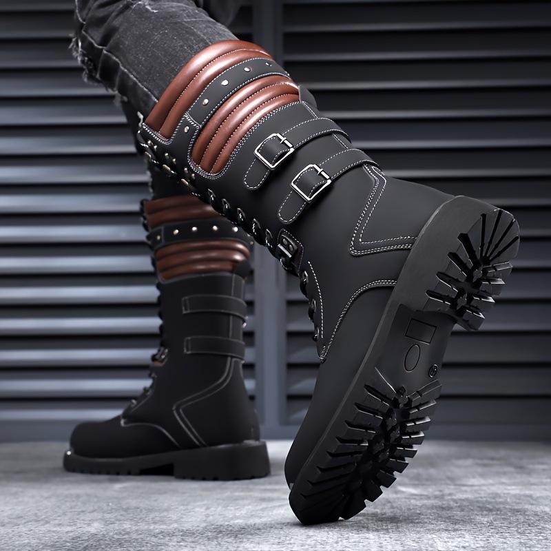 Men Mid-calf Boots Fashion Motorcycle Boots High Quality Leather Boot Classic Men Western Cowboy Boots Large Size46 Botas Hombre