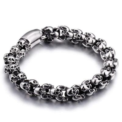 Rockyu Men's Skull Bracelet Chain, Wide, Surgical Stainless Steel, Silver, Gothic Fashion Accessory, Perfect for Rock Bags, Gift for Boyfriend (Bar)