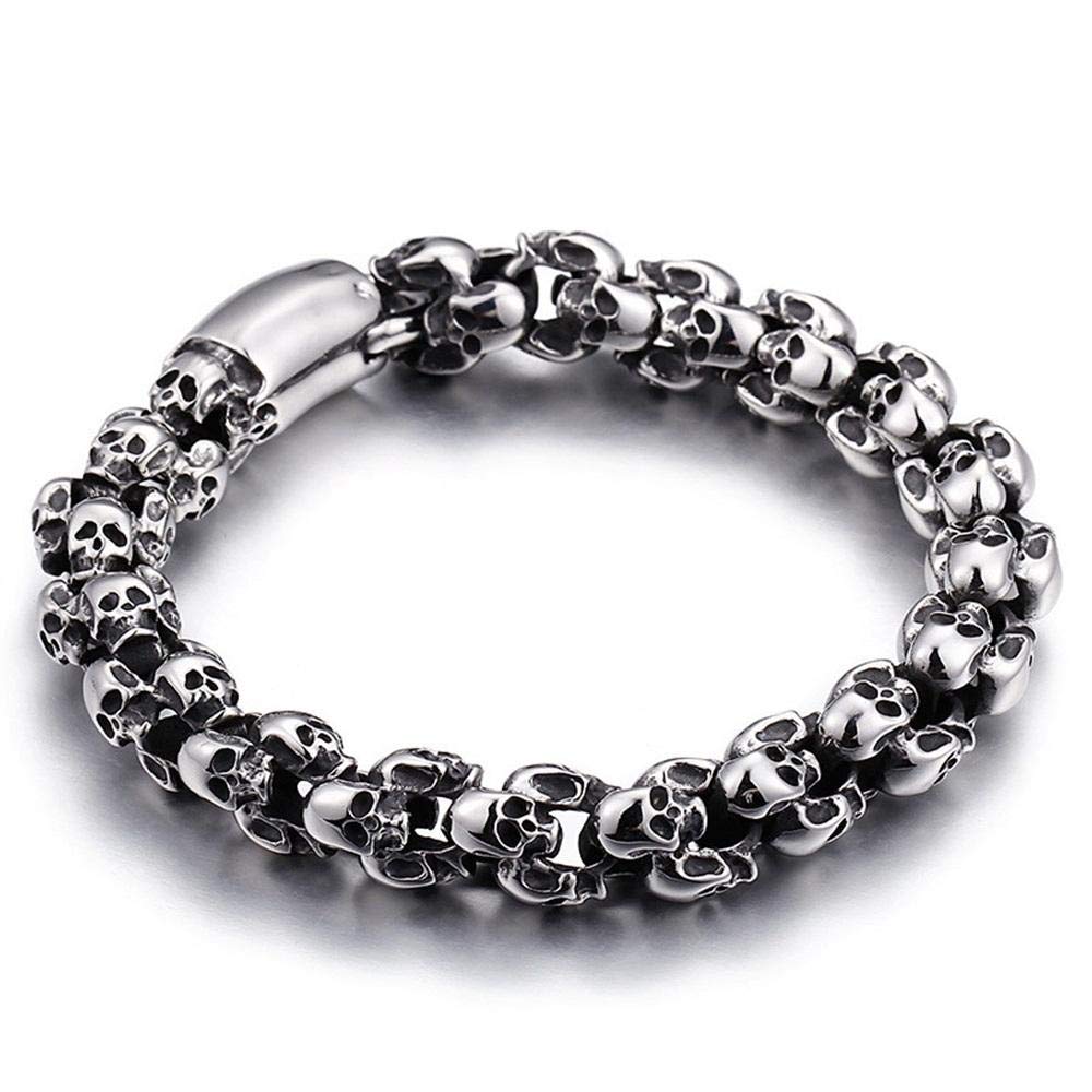

Rockyu Men s Skull Bracelet Chain, Wide, Surgical Stainless Steel, Silver, Gothic Fashion Accessory, Perfect for Rock Bags, Gift for Boyfriend (Bar)
