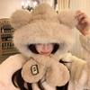 Bear Plush Hat Scarf Integrated Female Winter Cute Furry Face Small Thickened Warm Ear Protector Lei Feng Hat