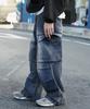WEGO Medium Denim Easy Cargo Wide Leg Korean Medium Medium Denim Men's Pants, Pants, Streetwear, Sports, Outdoor, Style, Spring, Summer, Autumn,