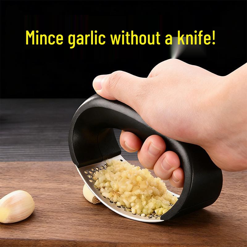 Stainless Steel Garlic Press & Masher – Manual Peeler, Crusher, and Squeezer Gadget