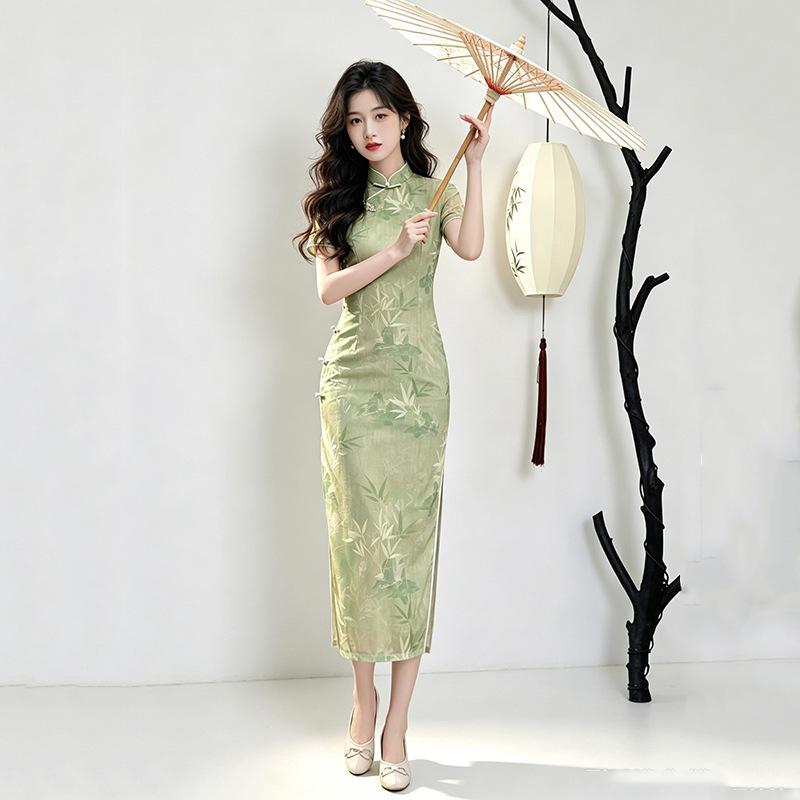Green college entrance examination sends the national style new Chinese style Suzhou long cheongsam improved young women's high-end sense retro
