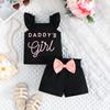 Alphabet Print Top Bow Shorts Daily Casual Suit Comfortable Clothing Sets Girls