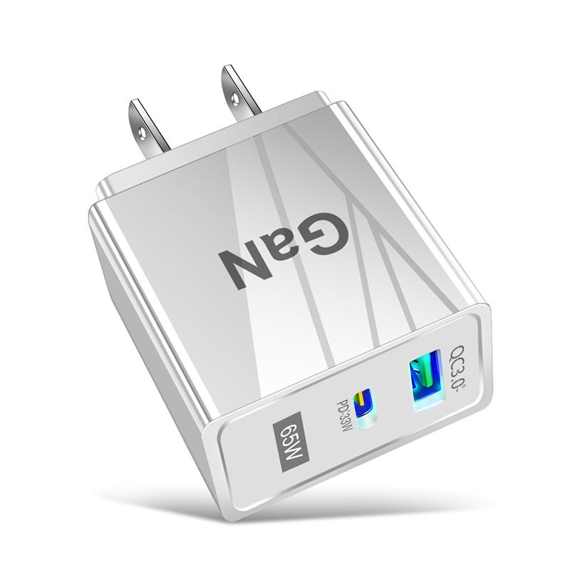US/EU/UK Plug 65W GaN Fast Charger QC3.0 USB+Type-C PD For IOS Android Charge 5V/6.6A 9V/3A 12V/2.75A 20V/1.67A Quick Charging