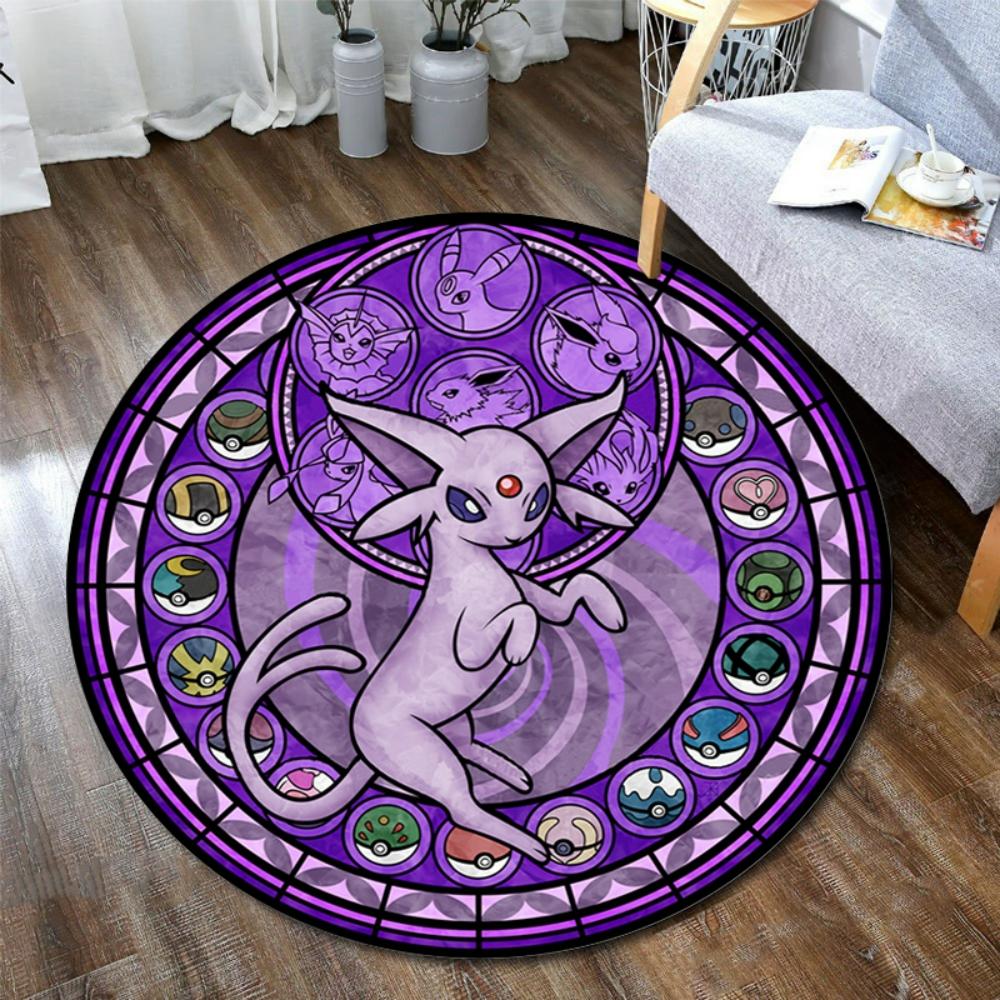  Pokemon Black Sylveon Elves Round Rug Elegant Floor Mat for Living Room Gaming Chair Area Bedside Decor Themed Carpet