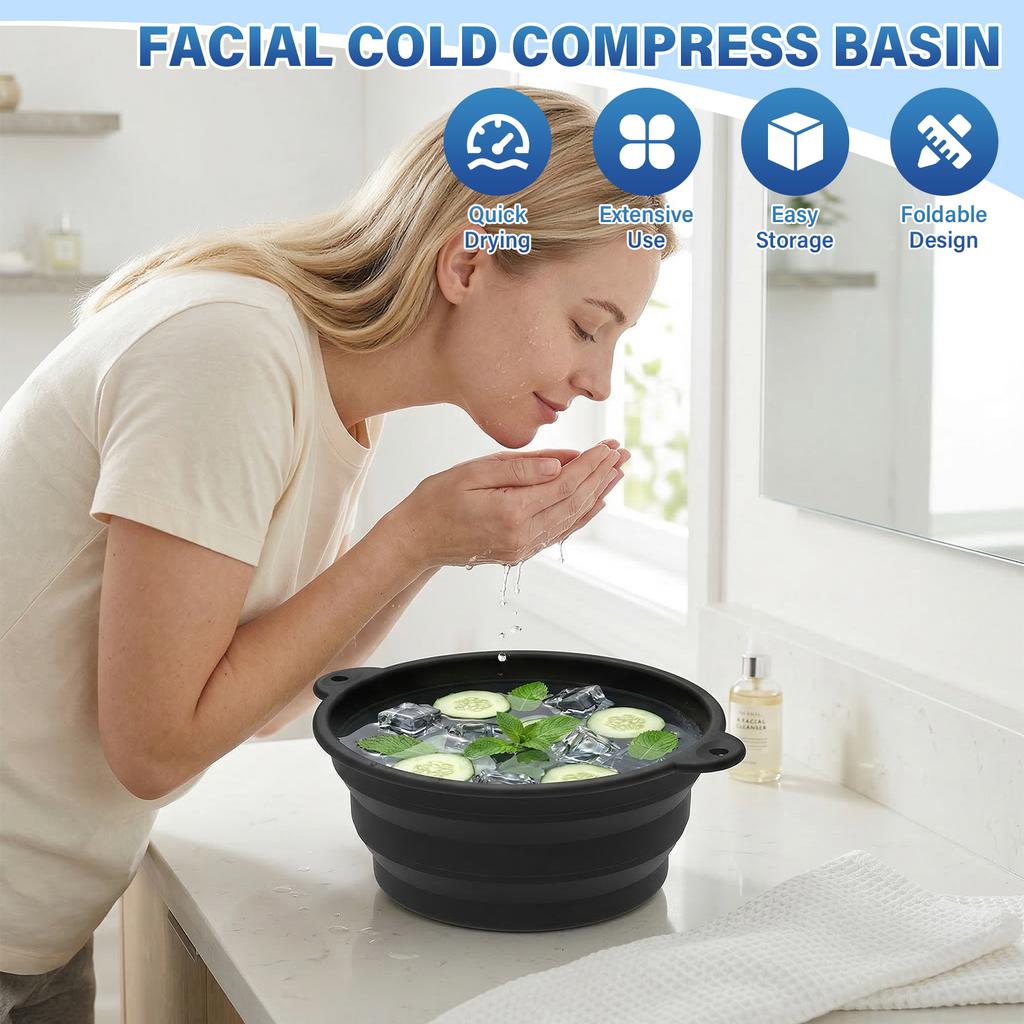 Foldable Silicone Facial Ice Bath Bowl for Facials Puffiness Cold Therapy Portable Cryo Dipping Skin Care Washbowl Beauty Tool