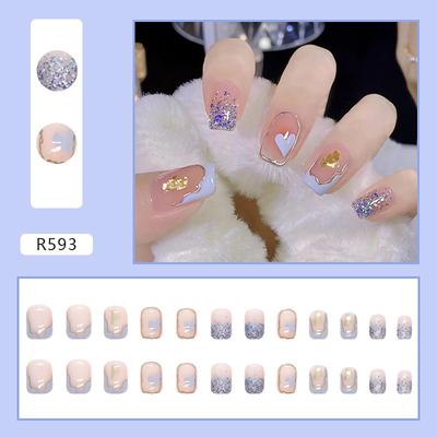 Uñas postizas de San Valentín, uñas postizas cortas, cuadradas, rojas, con pegamento para cubrir toda la cara, uñas con forma de corazón para San Valentín, con bonitos diseños, extracortas, con pegamento de 2 ml