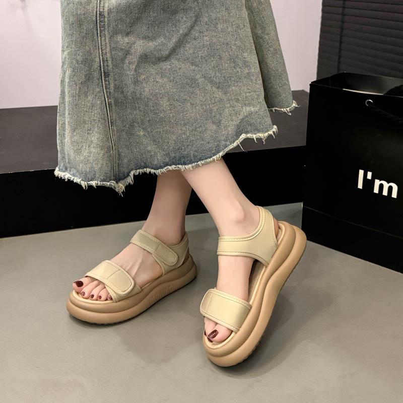 Summer Sandals Casual Flat Bottom Soft Bottom Sticker Beach Shoes Outer Wear Women's Magic New Bottom Sports Thick
